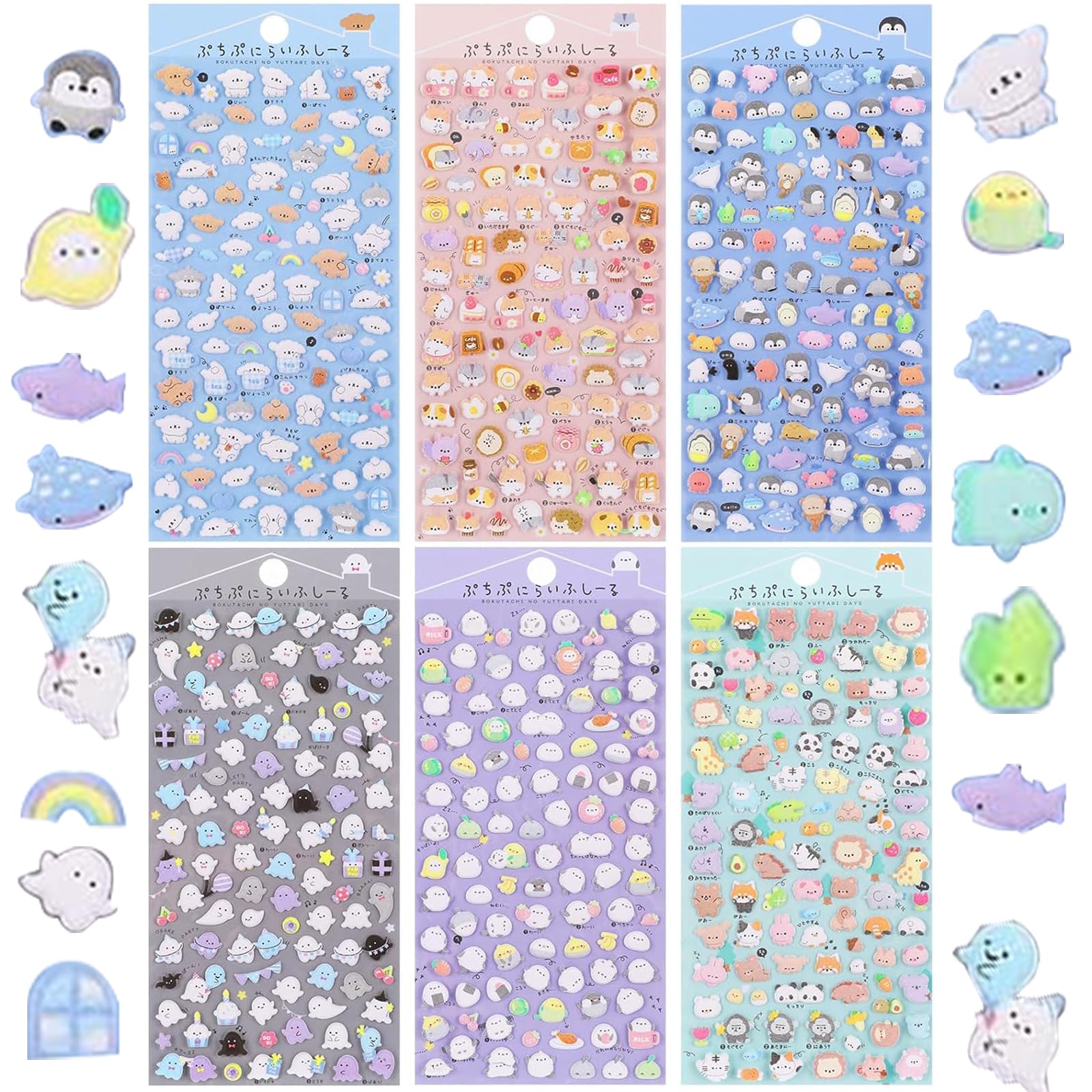 Cute Mini Puffy Stickers 600?, 3D Tiny Micro Bulk Sticker Set for Kids Girls and Adults Includes Cartoon Animals Cats Dogs Penguins Birds for Phone