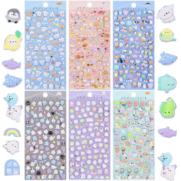 Cute Mini Puffy Stickers 600?, 3D Tiny Micro Bulk Sticker Set for Kids Girls and Adults Includes Cartoon Animals Cats Dogs Penguins Birds for Phone