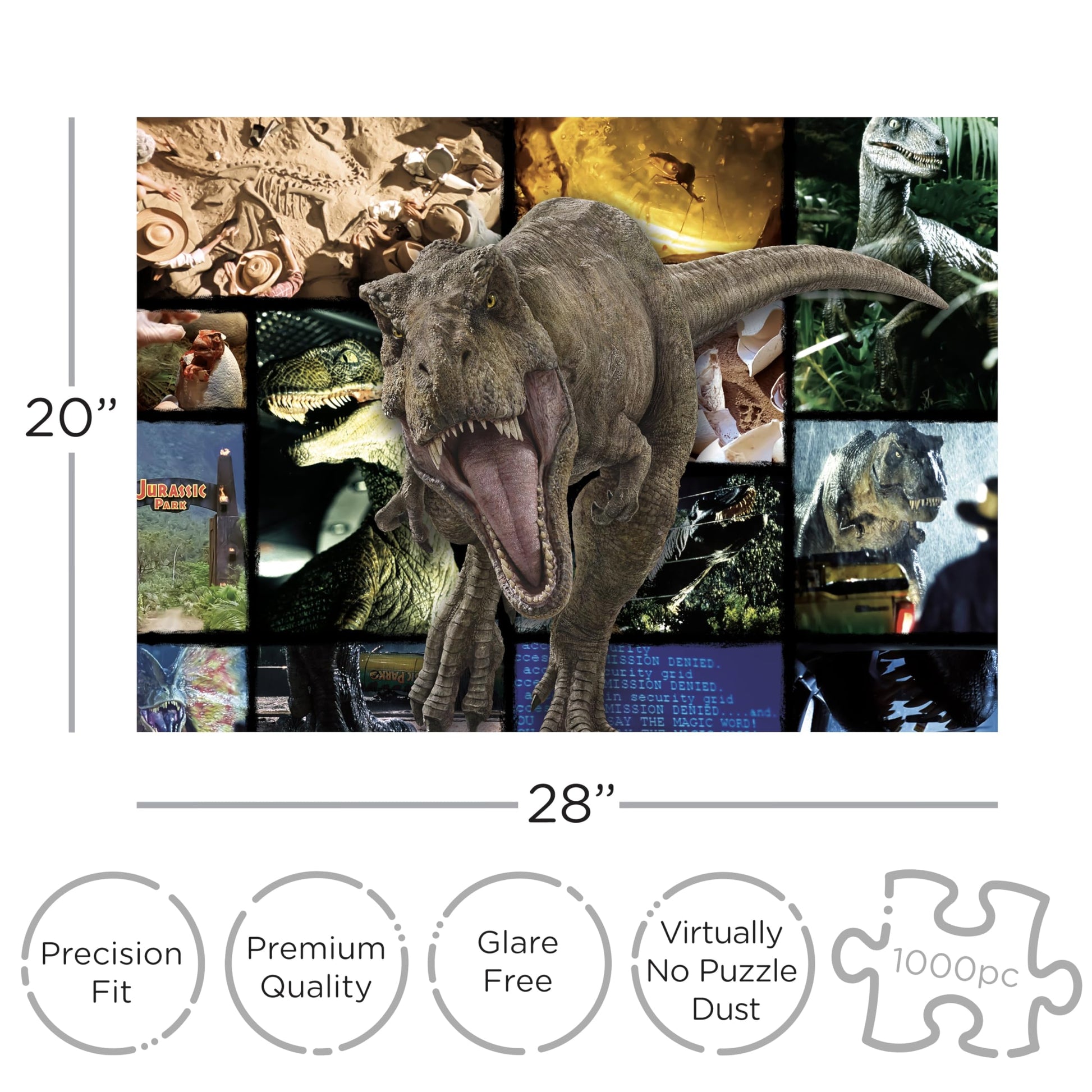 Aquarius Jurassic Park 1000 Piece Jigsaw Puzzle, Dinosaur Movie Collage Puzzle 20x28 Inch, Collectible Merchandise Gift for Teens Adults