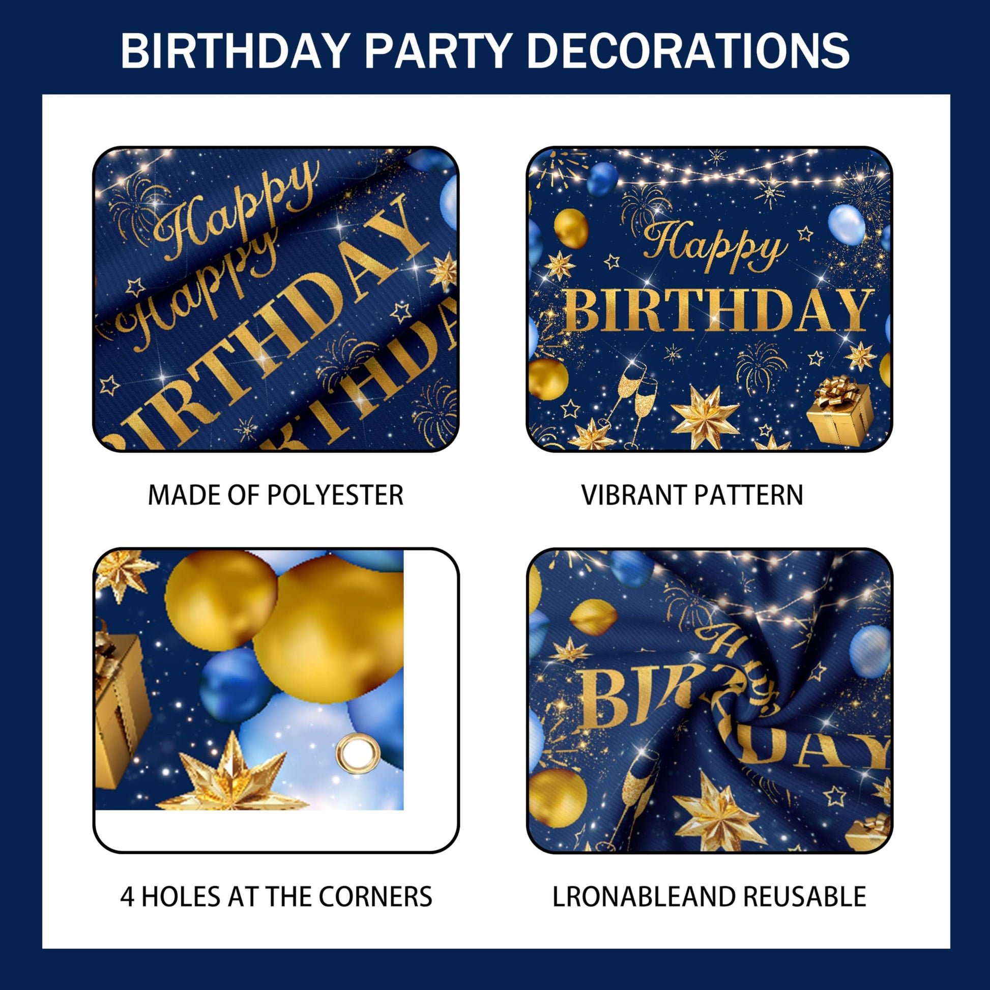 Blue and Gold Happy Birthday Decorations for Men,Birthday Banner, 70pcs Balloons, Backdrop,Balloon Arch Supplies for Boy
