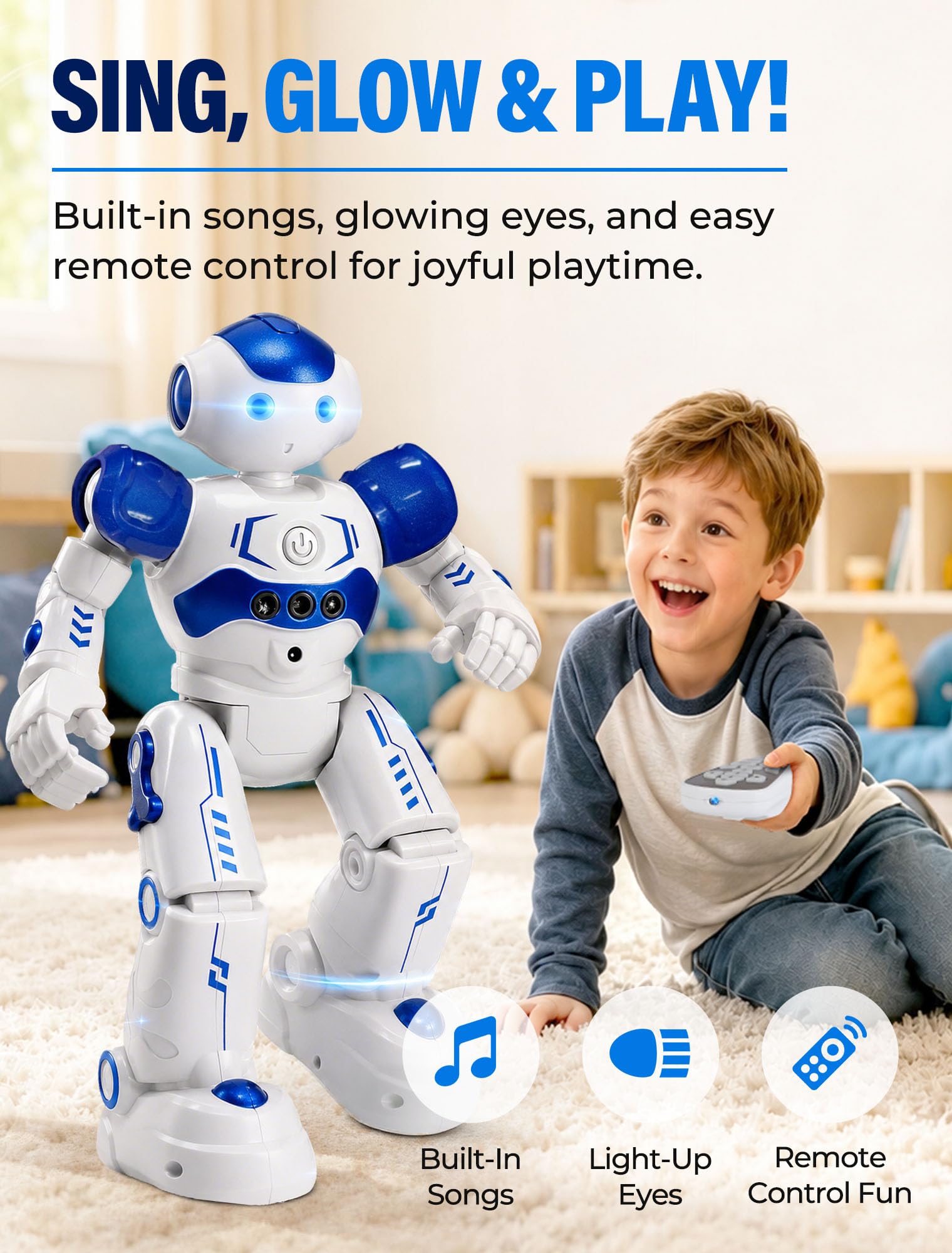 KingsDragon RC Robot Toys for Kids, Gesture & Sensing Programmable Remote Control Smart Robot for Age 3 4 5 6 7 8 Year Old Boys Girls Birthday Gift