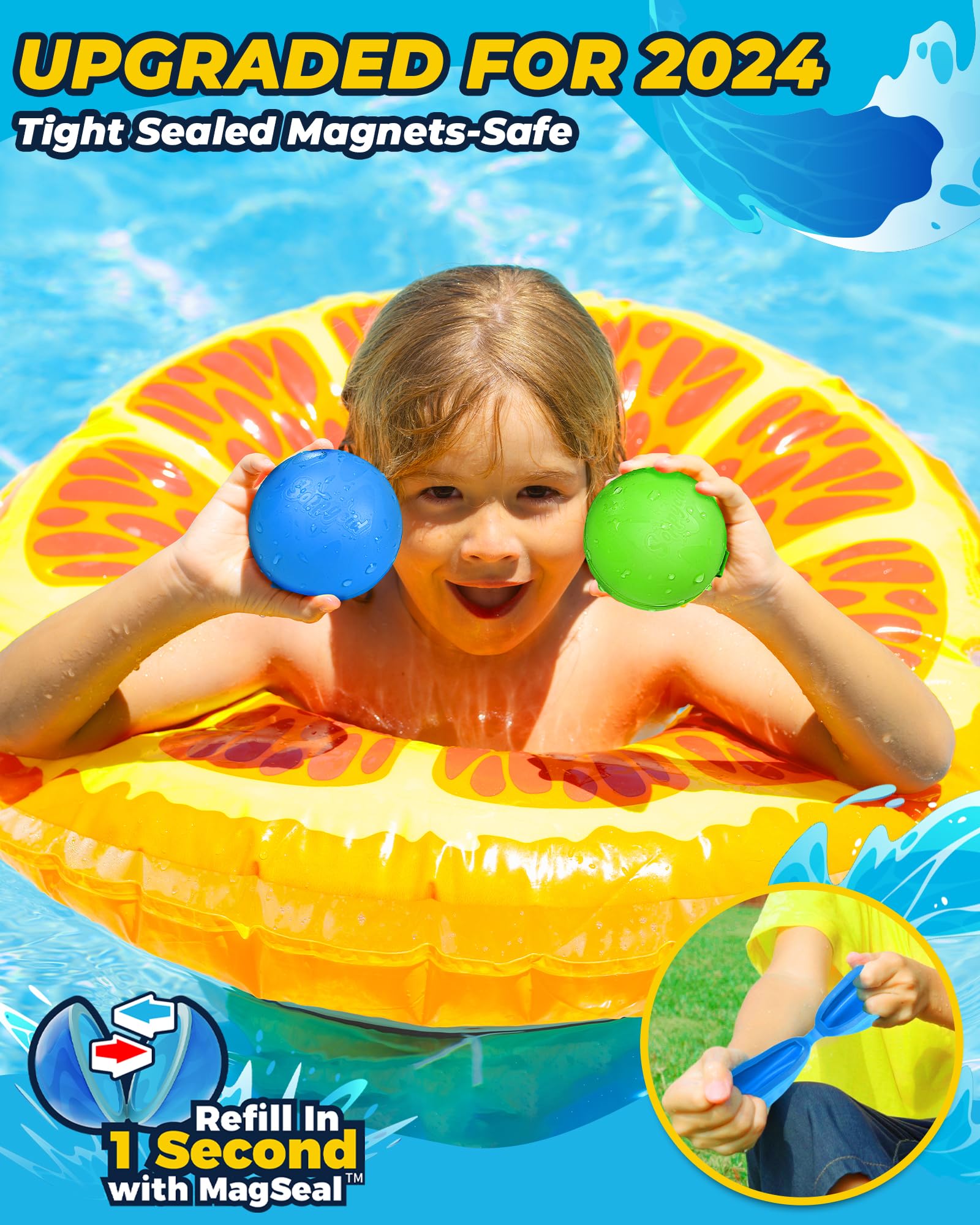 Reusable Water Balloons：16 Pack Refillable Water Bomb Splash Balls Self Sealing Quick Fill - Latex-Free Silicone Water Toys for Kids Adults - Water