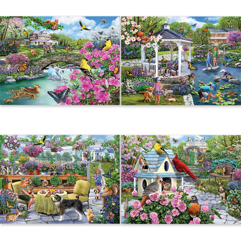 Bits and Pieces - 4-in-1 Multi-Pack 300 Piece Jigsaw Puzzles for Adults - Jigsaw Puzzle Set Bundle by Mary Thompson, Completed Puzzle Size: 16" x 20"