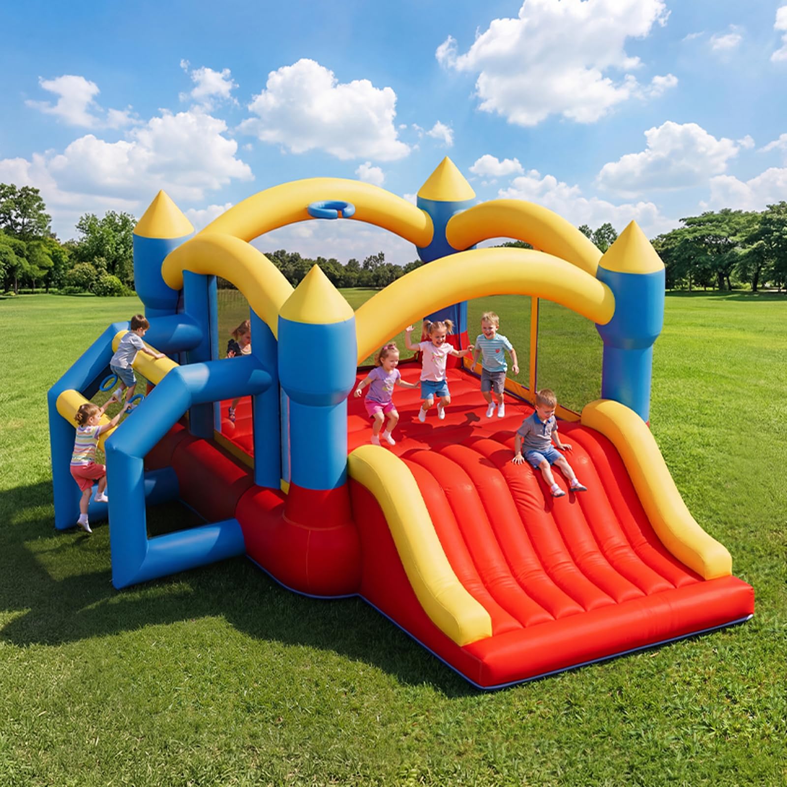 SunSwell Bounce Bouse, 14ft X 13ft Inflatable Bounce Castle with Slide for Kids with Slide for Indoor Outdoor, with Blower, Family Backyard Jumping