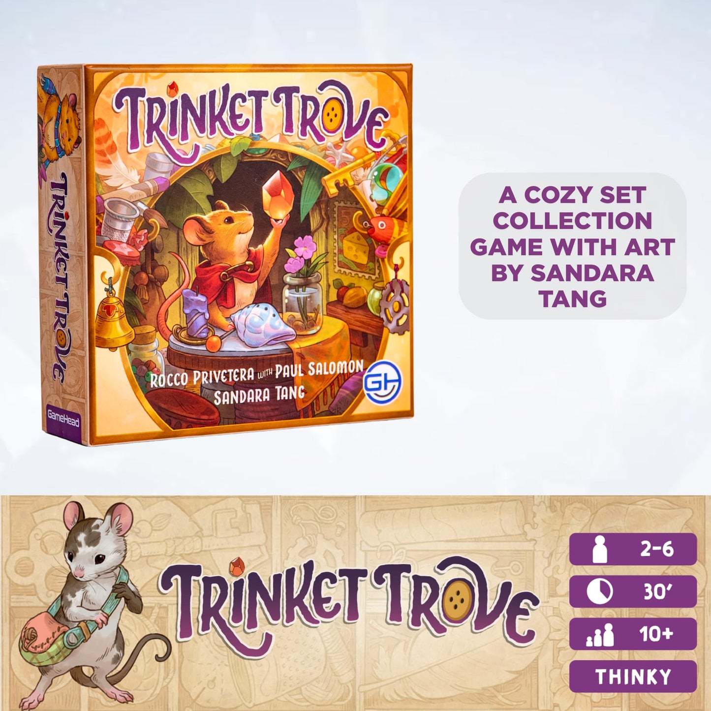GameHead Trinket Trove, A Strategic Set Collection Card Game, Collect & Trade Shiny Treasures, 2-6 Players, Ages 10+, 30 Minute Play Time, Fun