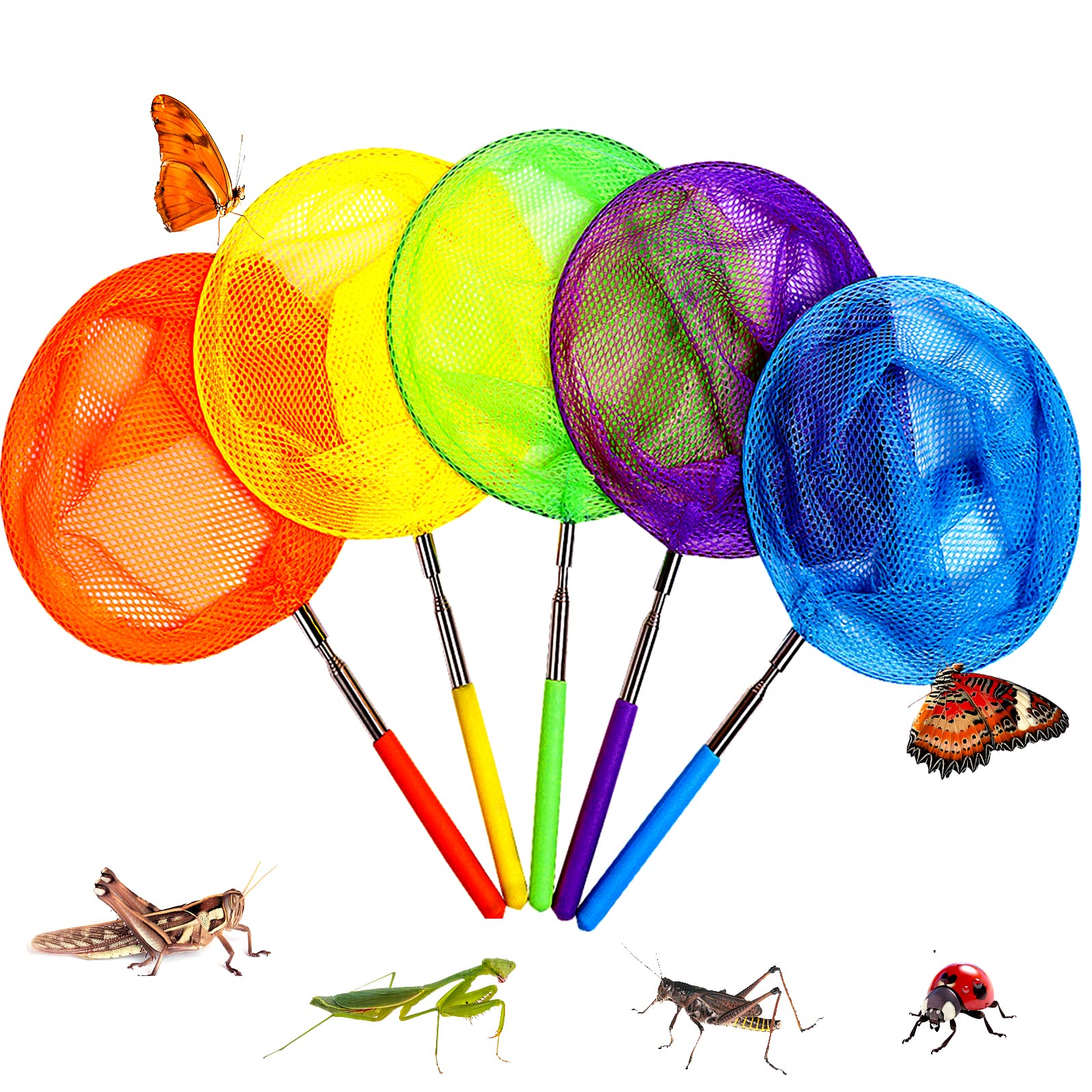Kids Telescopic Butterfly Fishing Nets for Kids Catching Insect Net Outdoor Tools for Catching Bugs Fish Insect Ladybird, Extendable 34 Inches