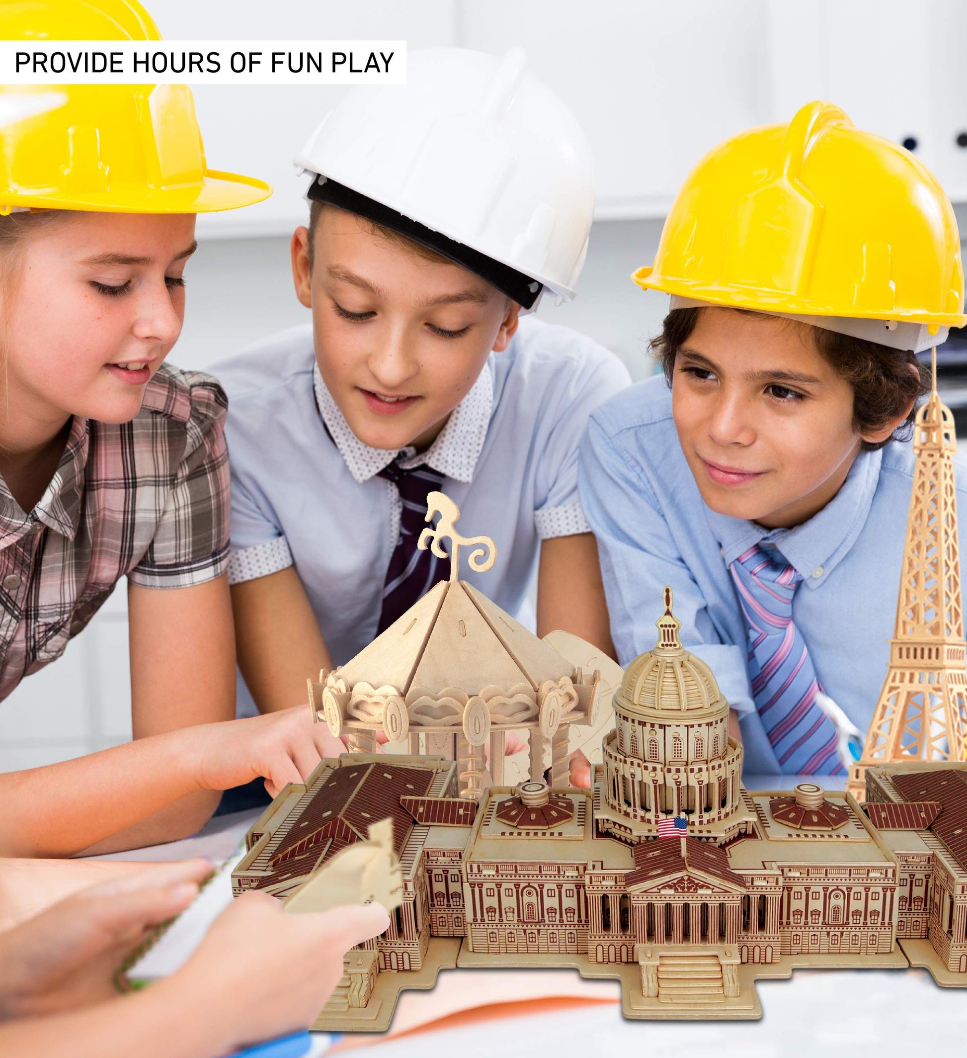 Puzzled 3D Puzzle The US Capitol Building Wood Craft Construction Model Kit Educational DIY Wooden Toy Assemble Model Unfinished Crafting Hobby Puzzle