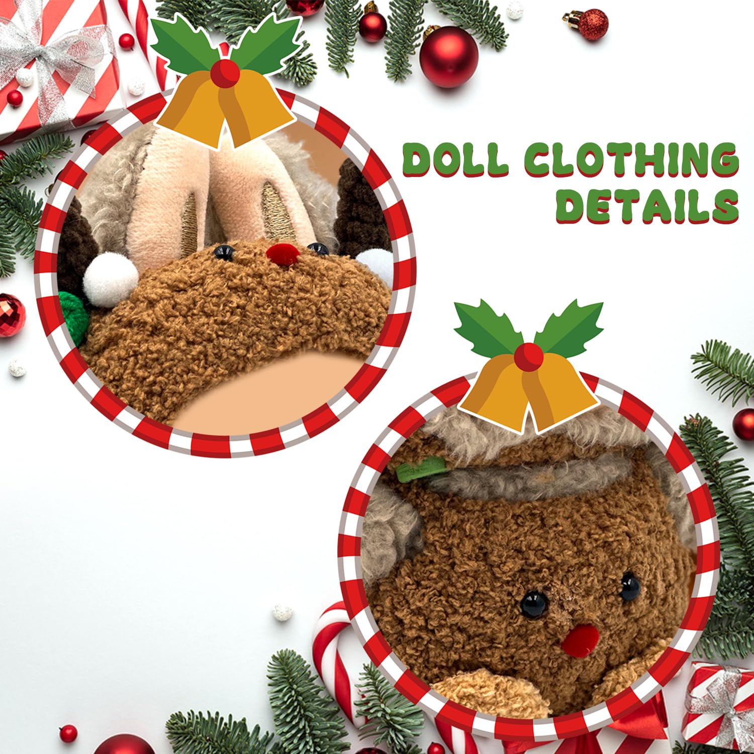 Lukxi 17cm Doll Christmas Clothes, 2-Piece Reindeer Outfit for Lububu(No Doll), Small Kawaii Clothes Set for 6.7" Dolls, Gift for Women(Brown)