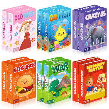 Kids Card Games, Go Fish,Old Maid,Crazy 8s,Memory Match,Slap Jack,War, Cards Game Bulk for Kids Toddlers, Fun Game for Family Game Night Table Games