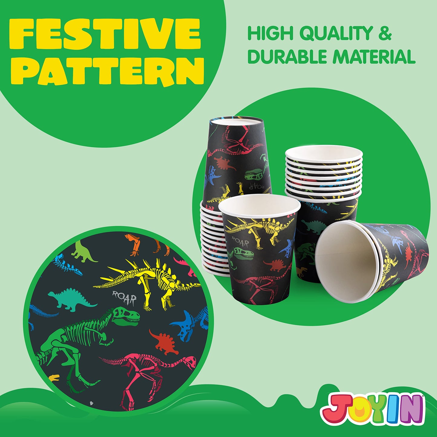 JOYIN 145 Piece Dinosaur Birthday Party Supplies with Banner, 24 Serves Dinosaur Disposable Tableware Set with Plates, Cups, Napkins, and Cutlery Sets