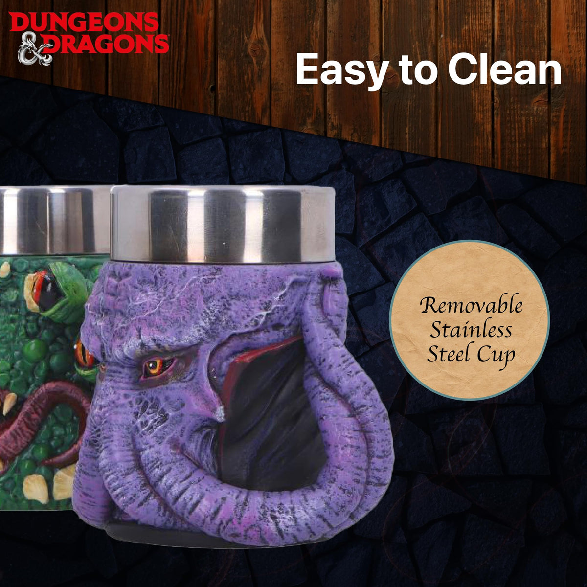 Nemesis Now Dungeons & Dragons Mini Monster Tiny Tankards Set of 3 8.6cm, D&D Drinkware, Stainless Steel Inserts, Hand Painted Resin, Fantasy Mug Set