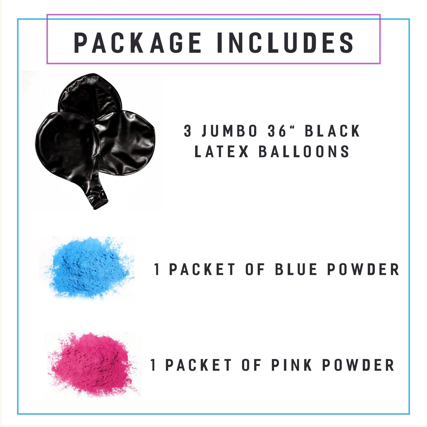 Nibana 36 Inches Gender Reveal Balloons - Come with Pink, Blue Powder and 3 Jumbo Black Balloons