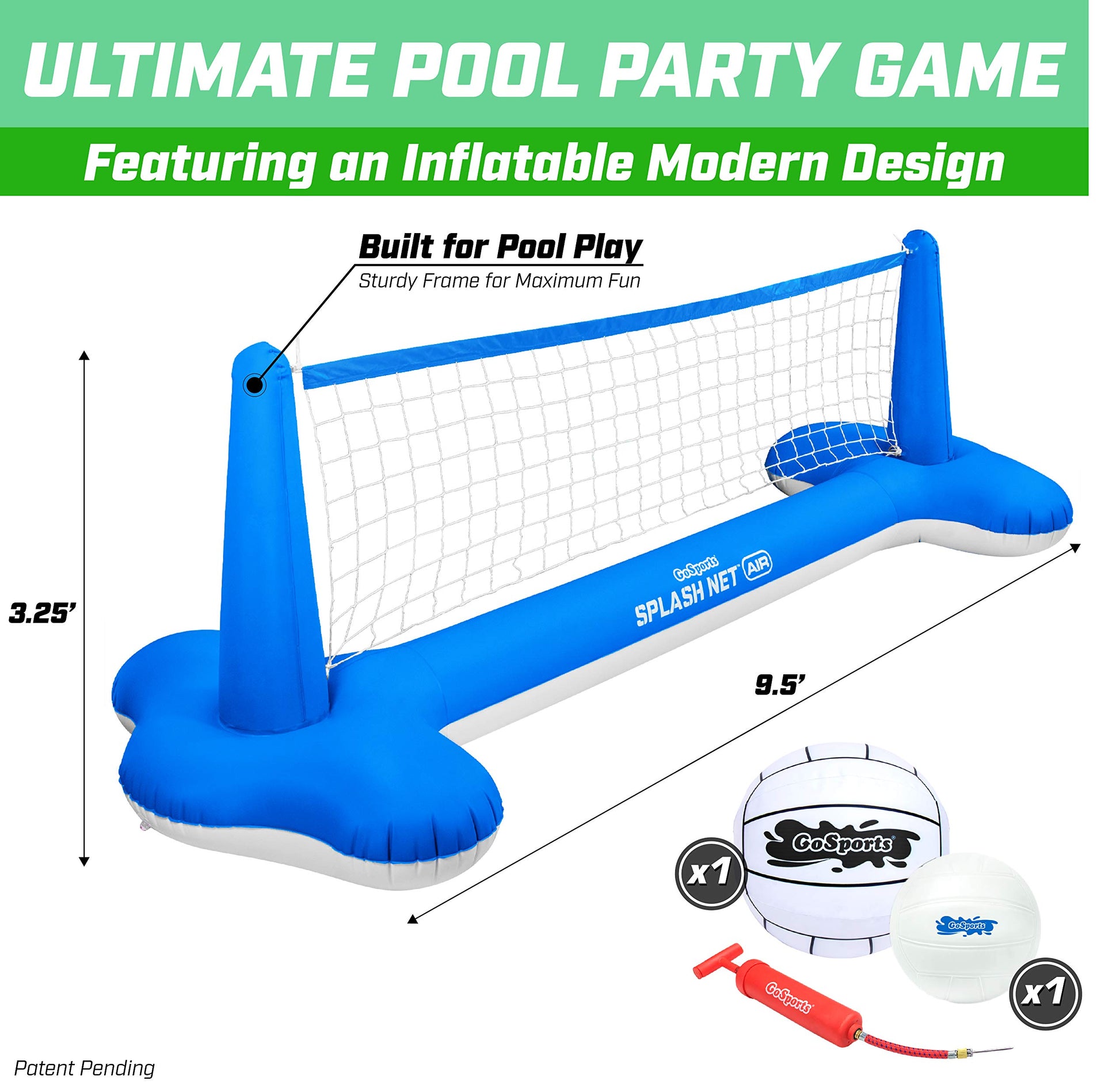 GoSports Splash Net Air, Inflatable Pool Volleyball Game - Includes Floating Net, Water Volleyballs and Ball Pump