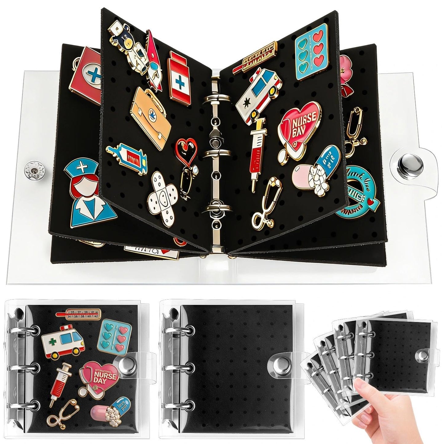 2Pcs Mini Enamel Pin Display Book for Collectors - Portable Pin Trading Book Organizer Case with Protective Pages, Compact Pin Holder Binder for
