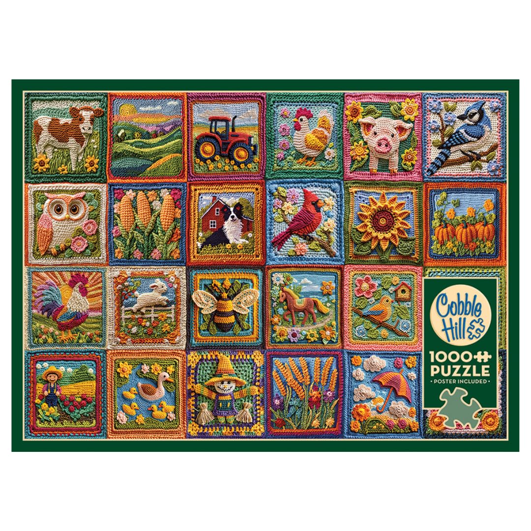 Cobble Hill Country Life Crochet 1,000-Piece Jigsaw Puzzle (40320), Rustic Vibes, Random/Quirky Cut, Luxurious Textured Linen Paper Mounted on