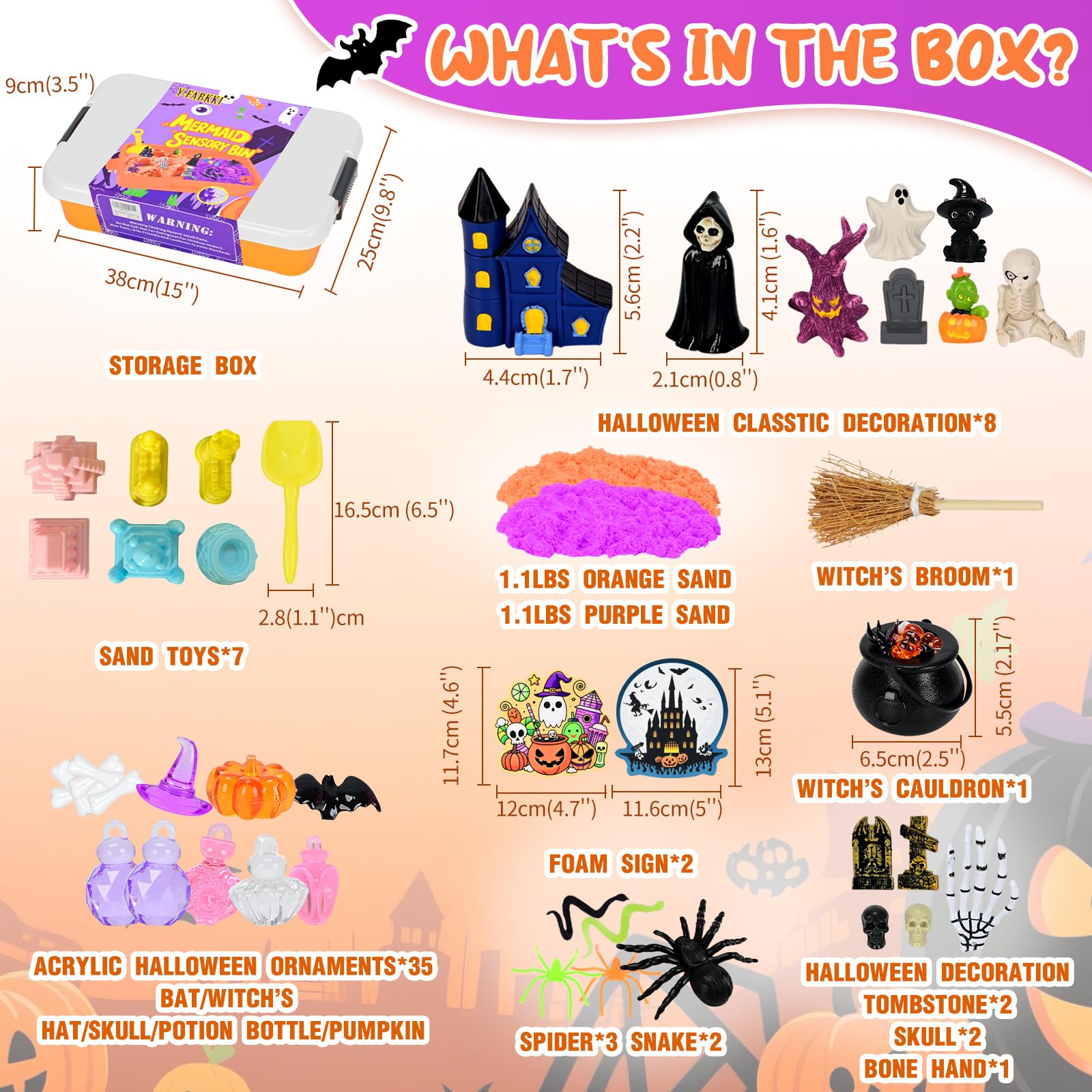 Halloween Sensory Bin Sandbox Set for Kids, Play Sand Art Kit with 2.2 lbs Magical Sand, Sandbox with Sensory Toys, Castle Moulds, for Toddlers, Girls