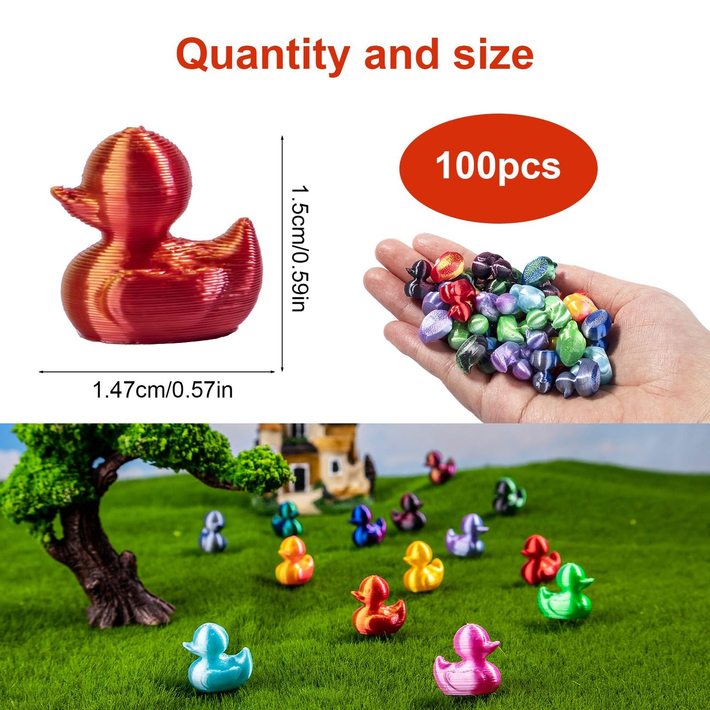 jrootouh 3D Printed 100pcs Mini Ducks Figurines - Anime ToysThemed Plastic Bulk Tiny Ducking Ornaments,Shiny Gradient Color for Potted Miniature