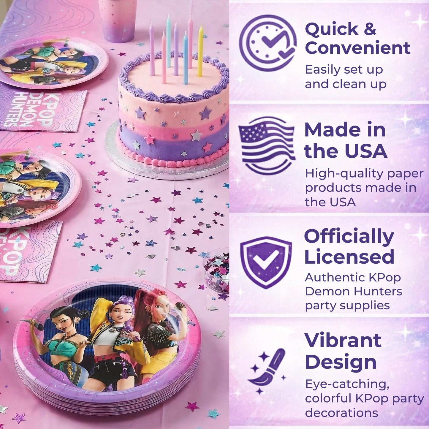 Unique 16 Pack KPop Plates and Napkins - 16 KPop Birthday Plates, 16 Napkins - K Pop Demon Hunters Party Decorations and Suplies - Officially Licensed