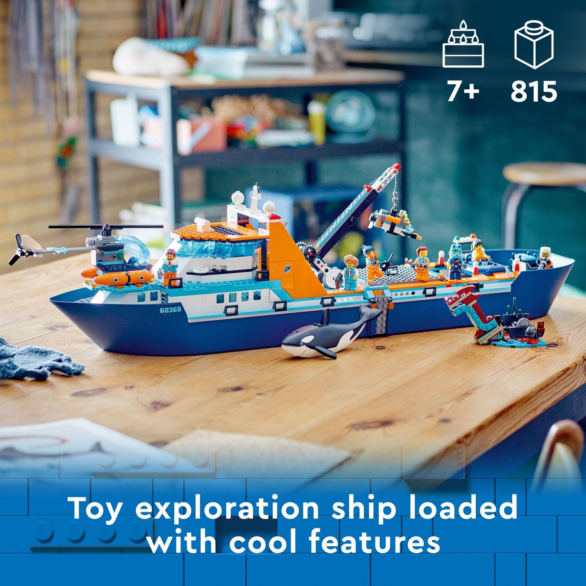 LEGO City Arctic Explorer Ship 60368 Building Toy Set, Fun Toy Gift for 7 Year Old Boys and Girls, with a Floatable Boat, Helicopter, Dinghy, ROV Sub