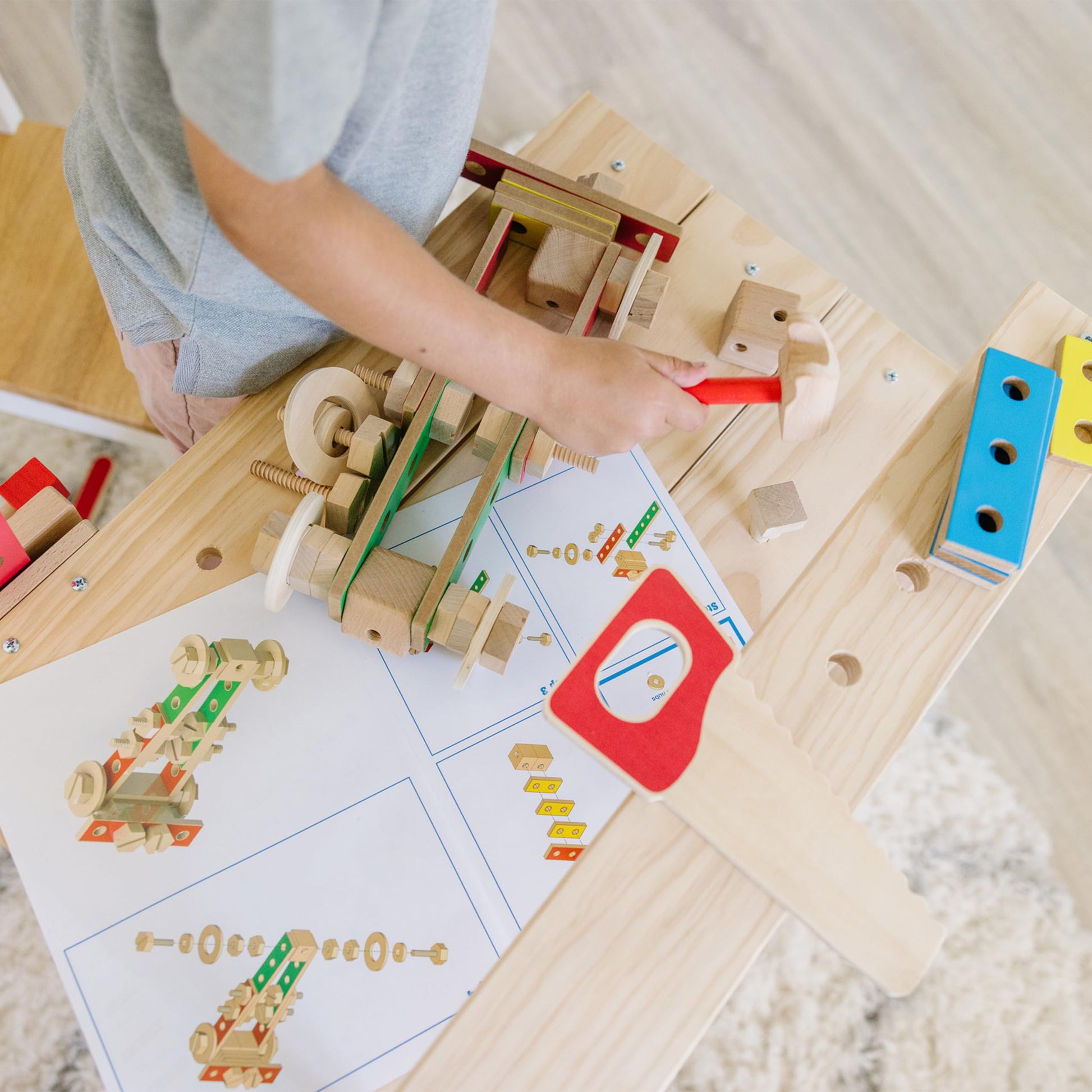 Melissa & Doug Wooden Project Workbench, 55-Piece Pretend Building Set