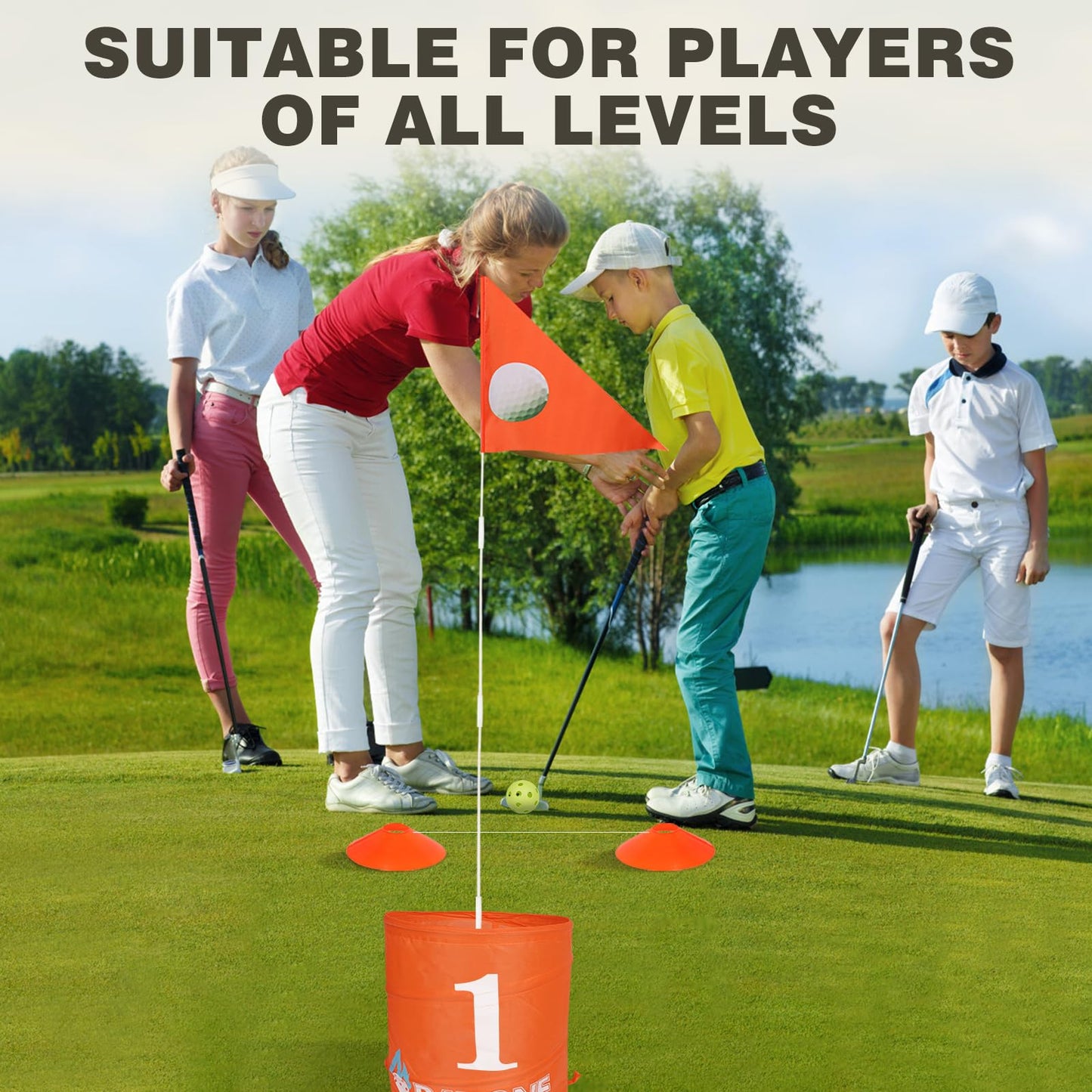 BATONE Golf Bucket Game for Family, Adults and Kids Portable 6 Hole Golf Course with Balls and Flag, Outdoor Indoor Golf Yard Game for Park, Beach