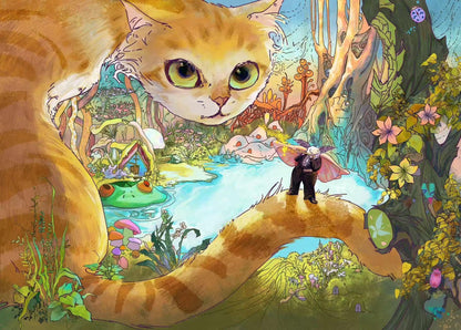 1000-Piece Fantasy Forest Cat Jigsaw Puzzle, Cats and Insects Band Puzzle for Adults Fun and Challenging Family Game Great Gift Idea, Finished Size is