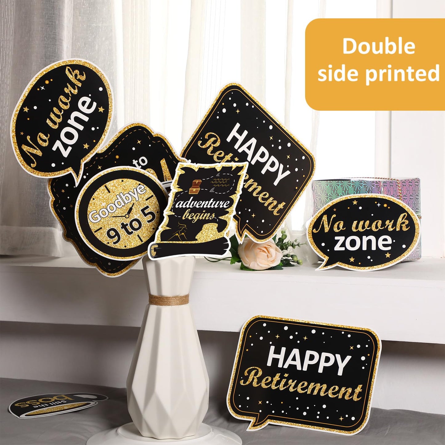 Boao 24 Pcs Retirement Party Decoration Set Retirement Table Decorations Golden Centerpiece Sticks Glitter Centerpieces for Tables Superannuation