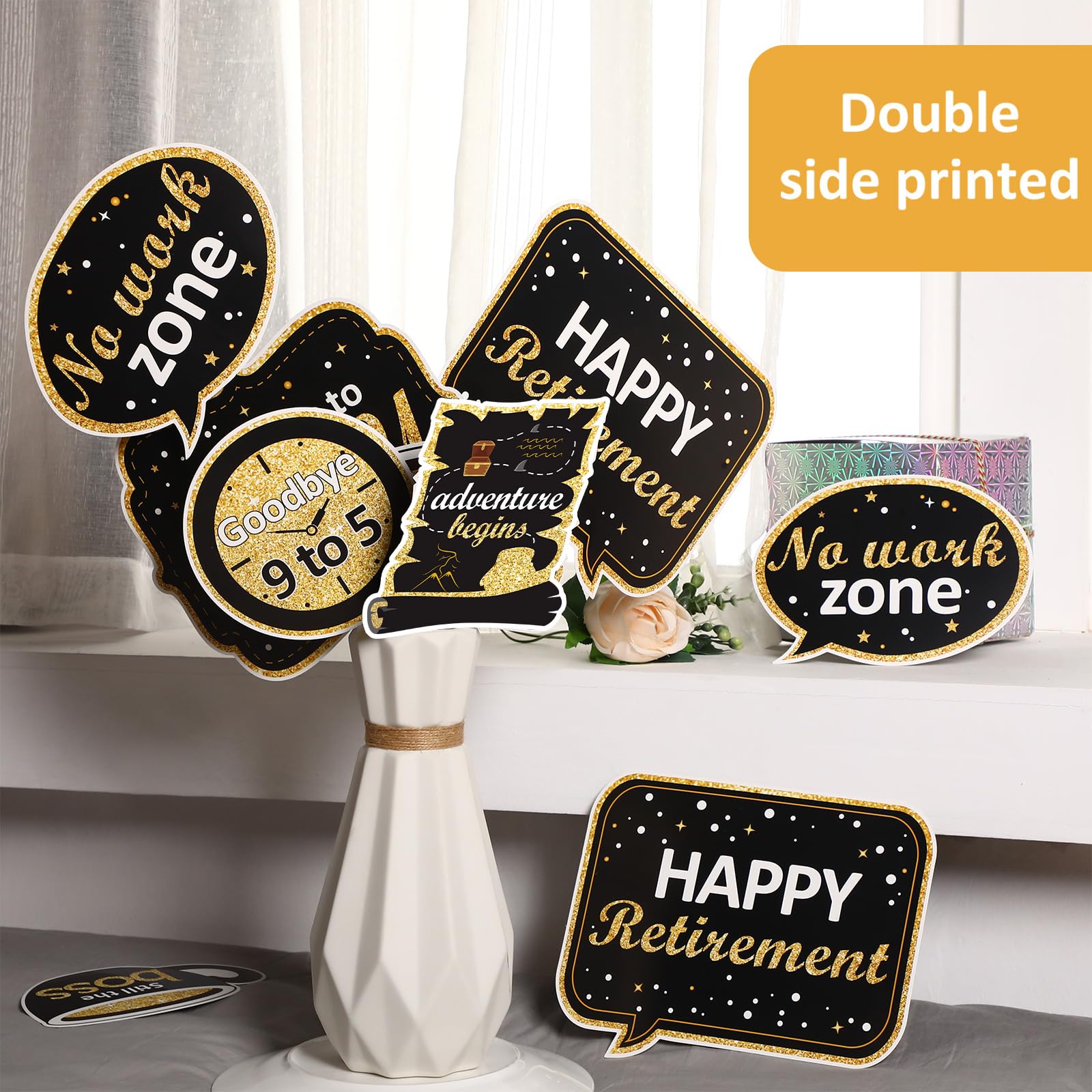 Boao 24 Pcs Retirement Party Decoration Set Retirement Table Decorations Golden Centerpiece Sticks Glitter Centerpieces for Tables Superannuation