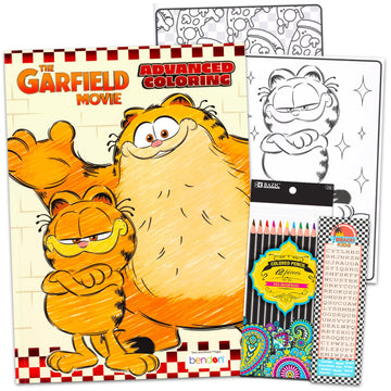 Garfield Advanced Coloring Book Set for Teens, Adults - Garfield Coloring Activity Book Bundle with Colored Pencils, Bookmark with Garfield | Advanced