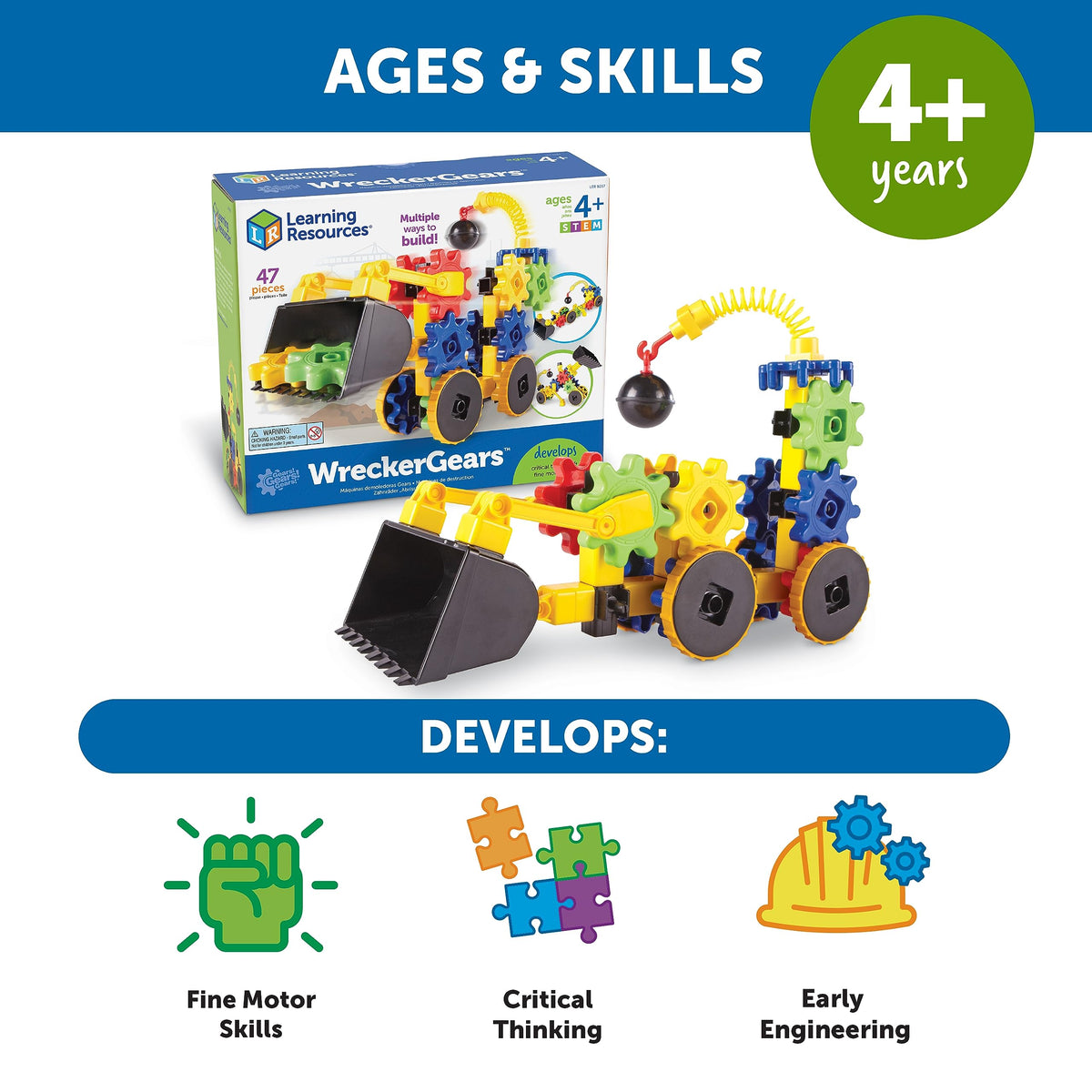 Learning Resources Gears WreckerGears, STEM Activities, Fine Motor Skills, Toddler Explorer Kit, Science and Construction, Boys and Girls Gifts, 47
