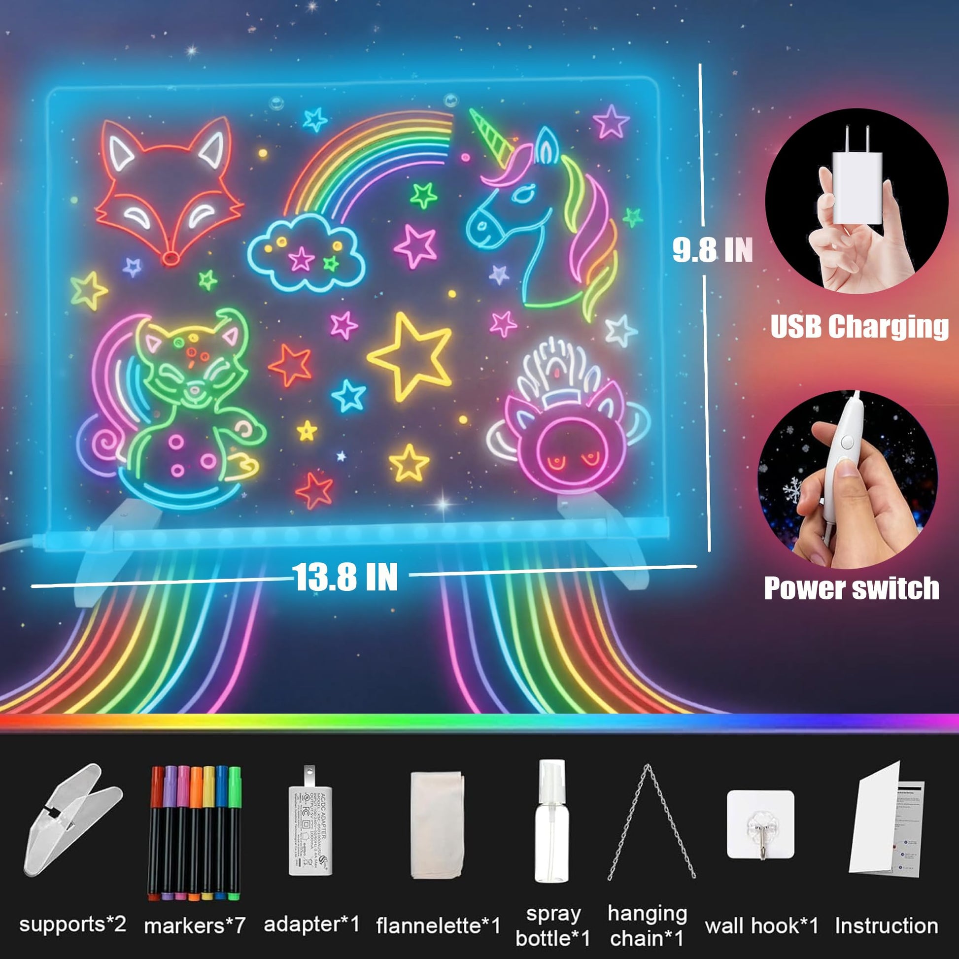 2026 Upgrade-Led Note Board with Colors,Led Light Up Acrylic Message Board, Led Drawing Writing Board for Kids, Note Board with 7 Colors Pen
