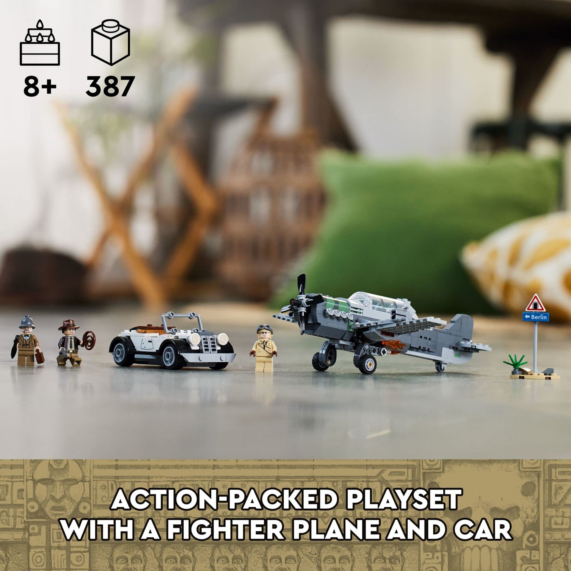 LEGO Indiana Jones and the Last Crusade Fighter Plane Chase 77012 Building Set, Featuring a Buildable Car Airplane Toy, 3 Minifigures Including Jones