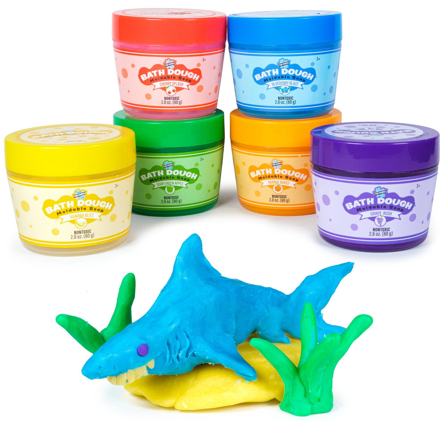Tub Works® Bath Dough™ Moldable Kids Soap Bath Toy, Variety 6 Pack | Shape, Mold & Create Tub Art with Soapy Dough | Soft & Moldable Kids Bath Soap