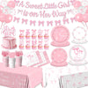 Pink Bow Baby Shower Decorations for Girl,Pink Bow Birthday Party Supplies Include Bow Plate,Napkin,Banner,Cake Topper,Balloons Welcome Baby Girl