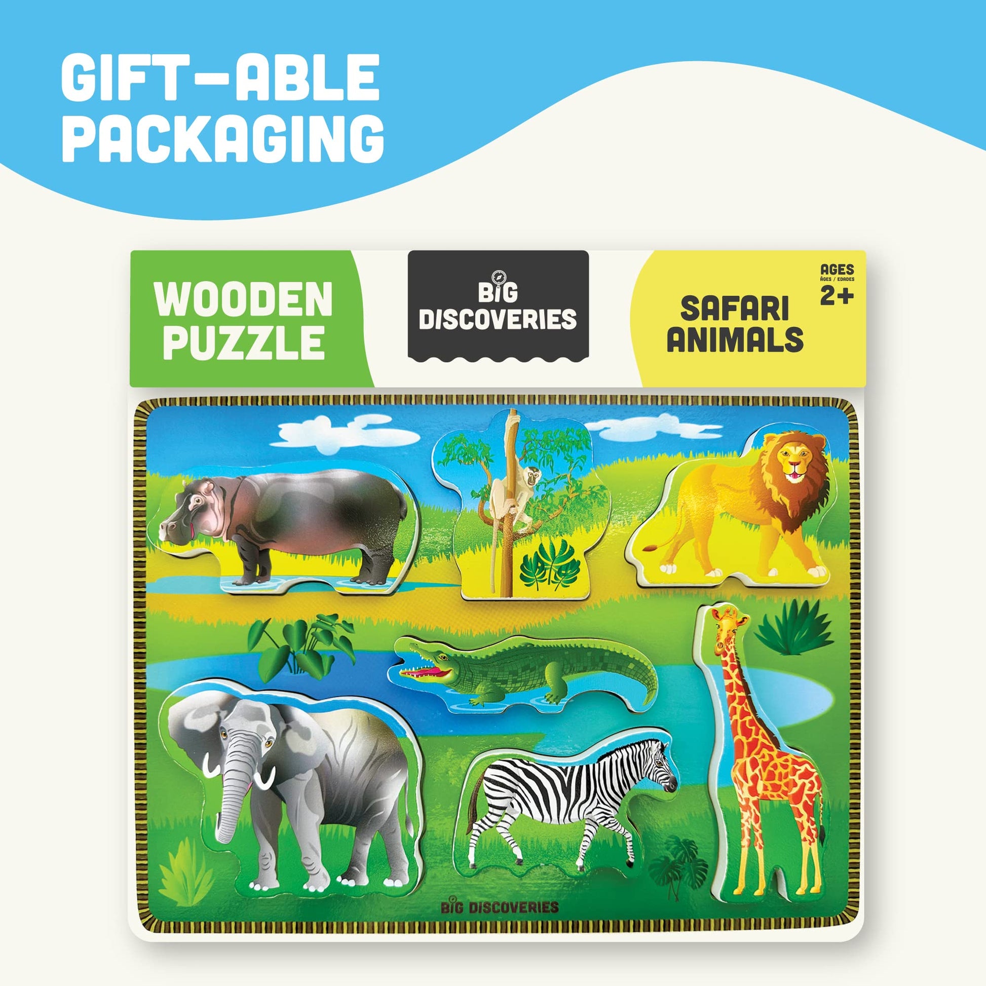 Big Discoveries Wooden Puzzle - Animal Wood Puzzles for Toddlers 2+ Years Old | Montessori Learning Puzzles for Kids - Great for Preschool Aged Boys
