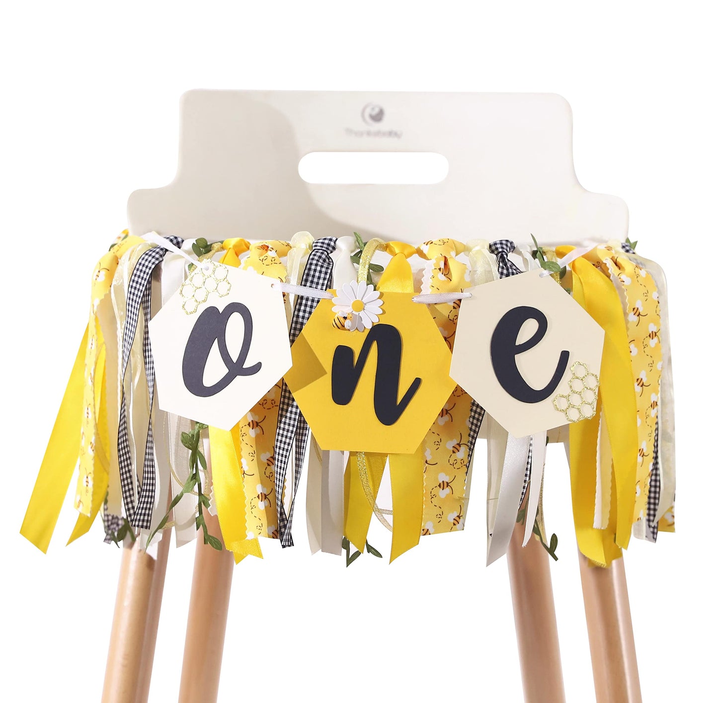 Bee Theme High Chair Banner - Happy 1st Bee Day Birthday Banner, First Birthday Decoration for Boys and Girls, Bumble Be e Themed Bday Party