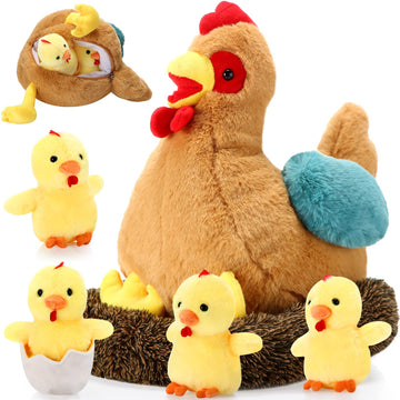 Skylety 6 Pcs Chicken Stuffed Animal with Baby Chicks Inside Chicken Plush Toy for Kids Stuffed Animal Egg Laying Hen with Zippered Belly Farm Plushie