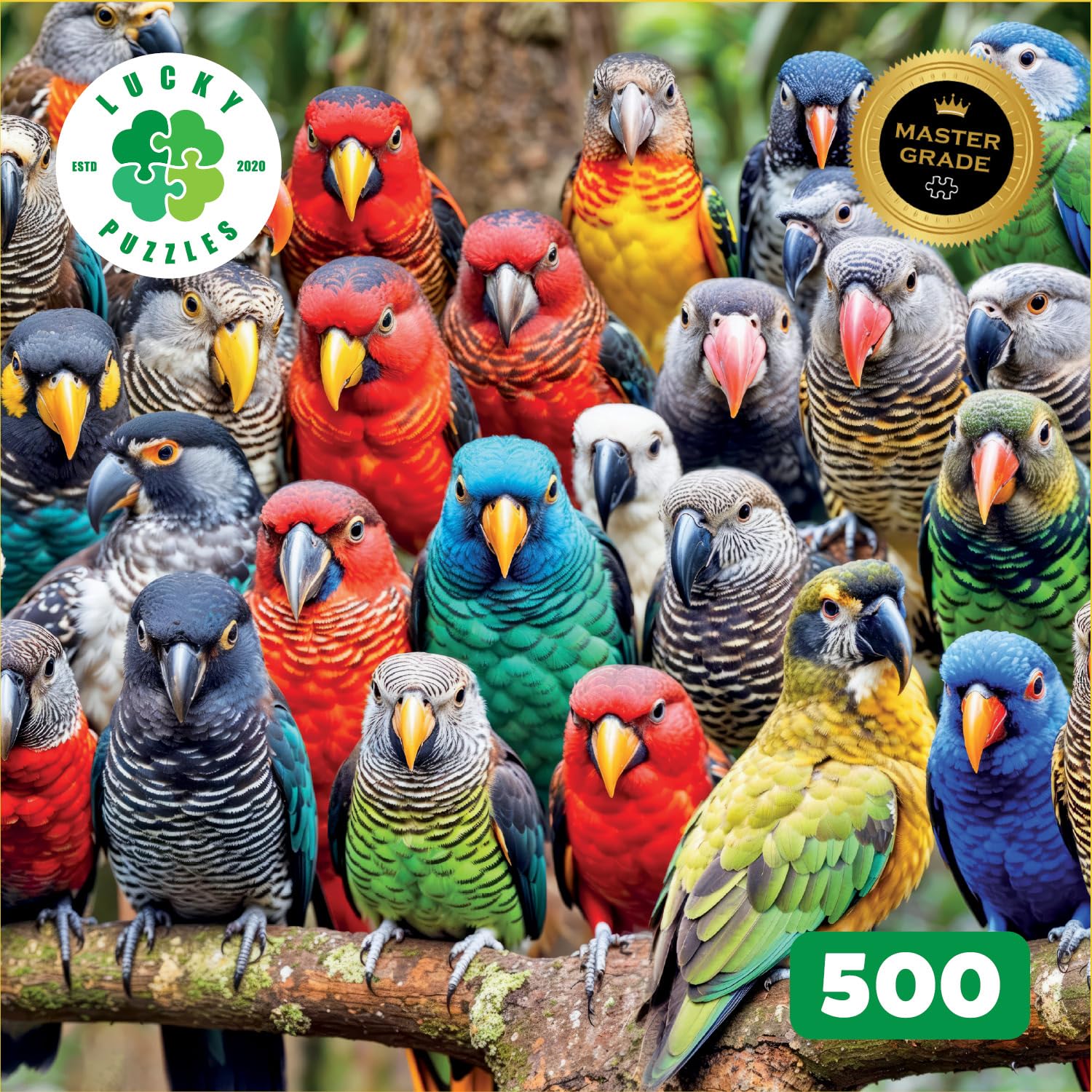 Lucky Puzzles | 500 Piece Puzzles for Adults | Feathered Friends Fiesta