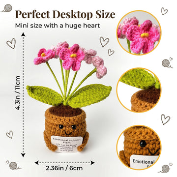 ZRXKSOPP Emotional Support Crochet Flower with Positive Card,Handmade Positive Crochet Flowers Potted Cheerful Present for Office Desk Decor,Living