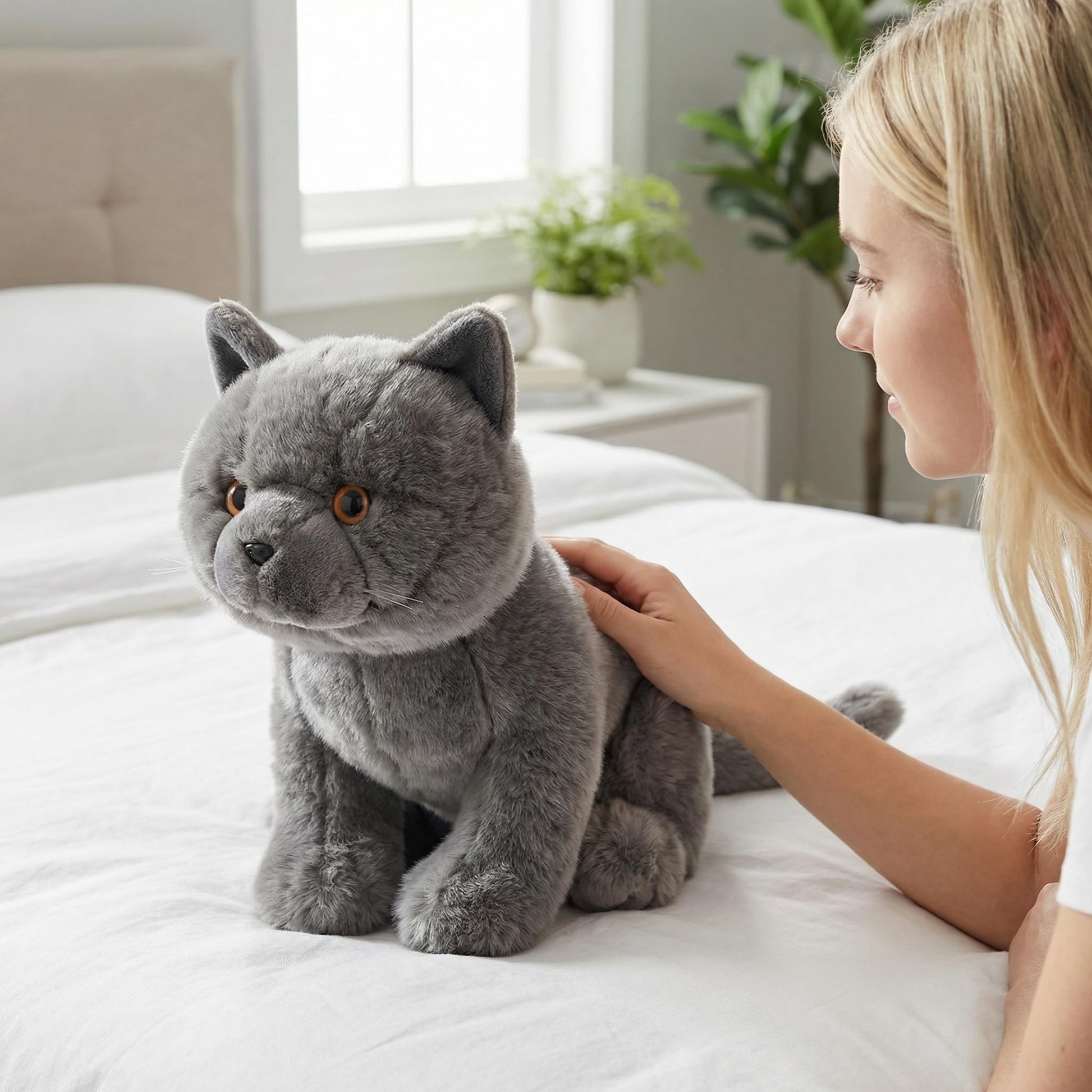 ZHONGXIN MADE British Short Cat Stuffed Animal - 11 inch Plush Toy Grey Cat, Soft Toy Cat for Kids (British Shorthair Cat 2)