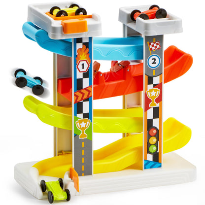 lalalark Toddler Toys for 18M+ Boy and Girls, Race Track Car Ramp Toy with 4 Cars and Multiple Parking Spaces, Birthday Gifts for Baby Toddler Kids
