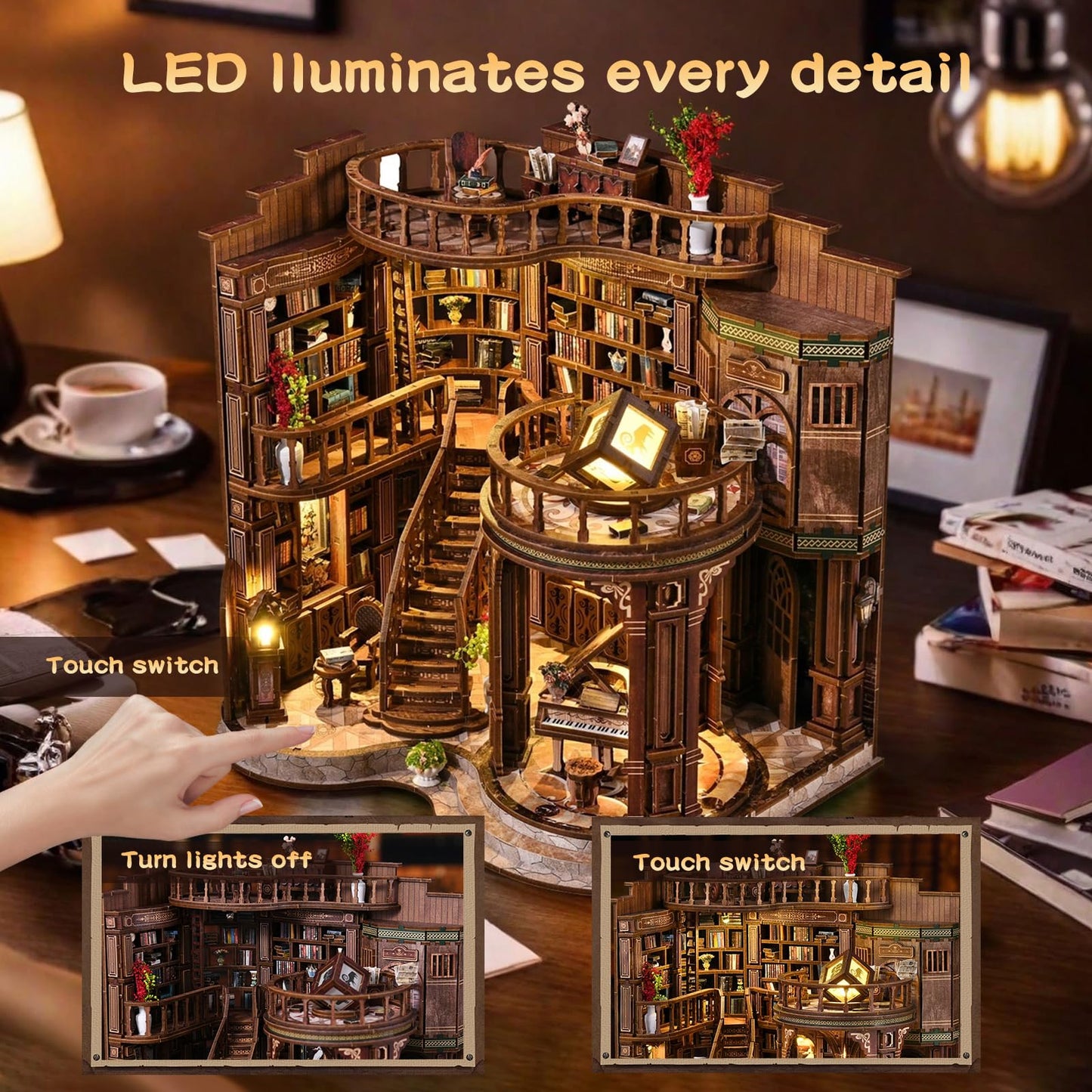 3DVASE Book Nooks for Adults, DIY Miniature Dollhouse Book Nook Kit, Model Kits Craft Kits for Adults, 3D Wooden Puzzle Book Nook Craft Bookshelf