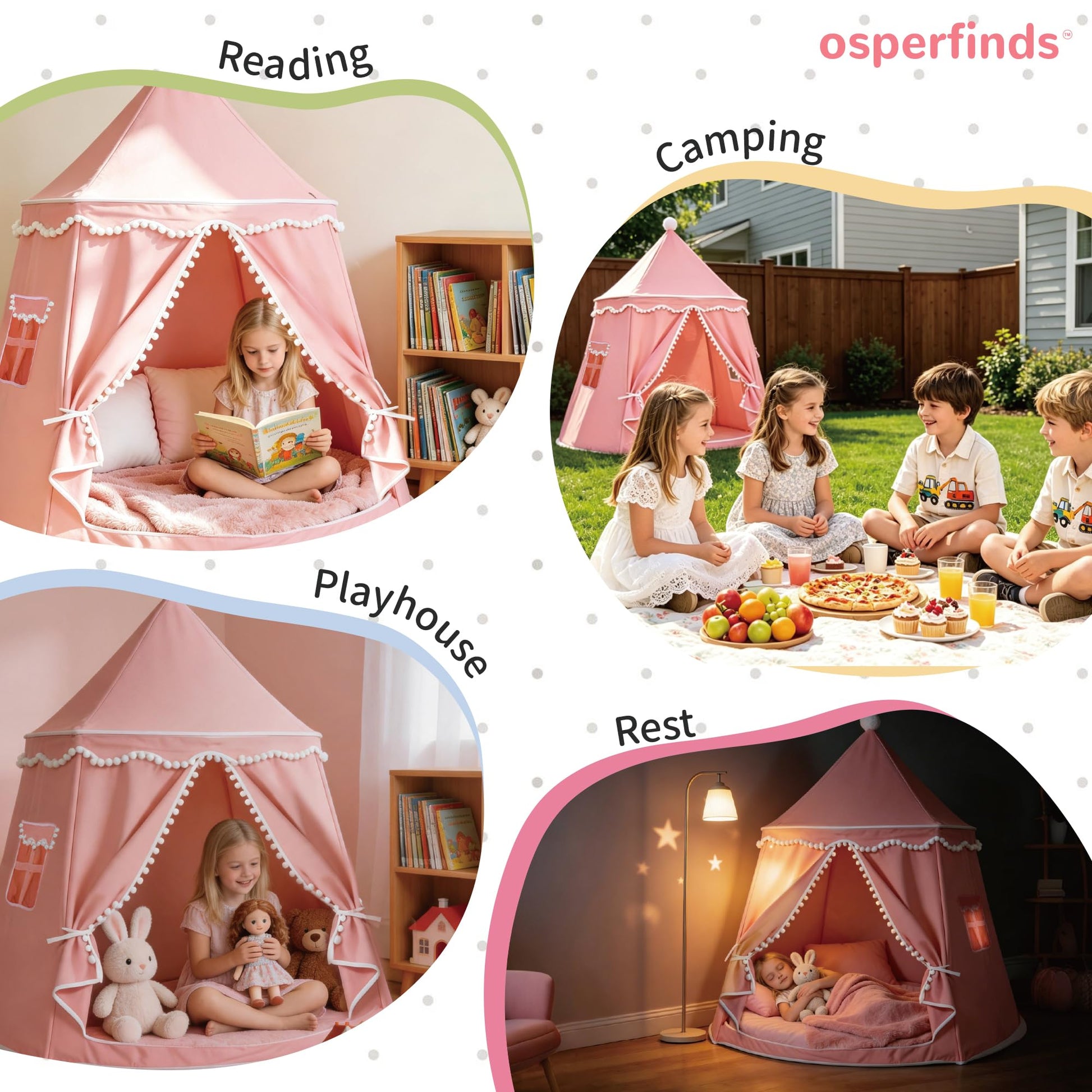osperfinds Kids Play Tent, Kids Castle with Carry Bag, Kids Playhouse for Kids Ages 3-8, Portable Children Game Tent, Toddler Tent for Kids