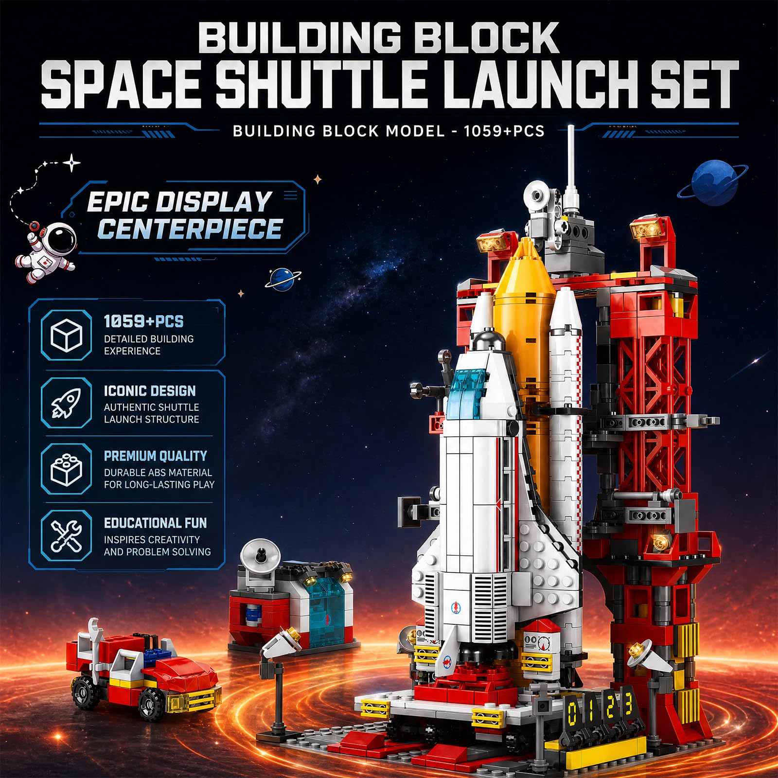 FNSJFYZS Space Shuttle Launch Center Building Blocks Set, Rocket Launch Base Model with Orbiter, Satellite, Rover & Radar Station, Aerospace