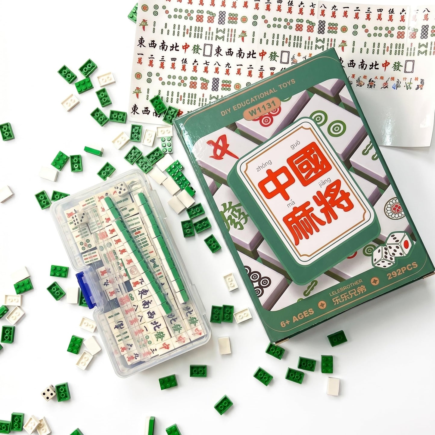 Easytoday 136 Mini Engraved Mahjong Tiles -Green or White, Perfect for Home, Travel & Game Night (mini)