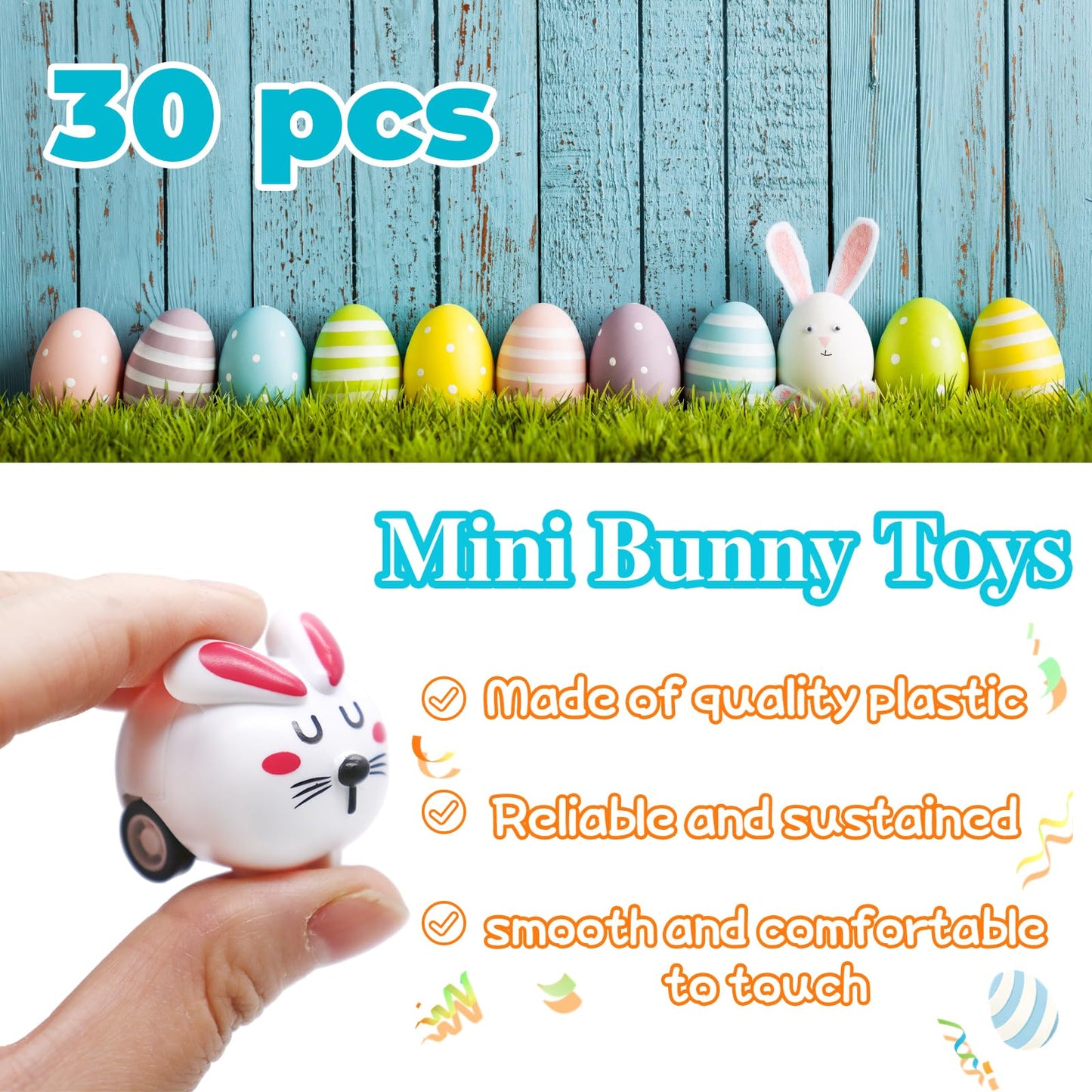 Qyyiguf 30 PCS Easter Rabbit Toy Cars,Rabbit Toys Pull Back Cars,Mini Bunny Toys for Easter Basket Stuffers,Easter Egg Stuffers,Party Favors,Classroom