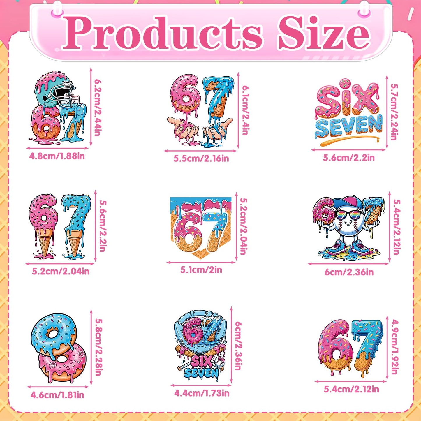 Musaeva 6 7 Birthday Decorations - 36 Pcs 67 Meme Birthday Theme Party Cupcake Toppers Decor, Ice Cream Drip Baseball Cup Cake Toppers Party Supplies