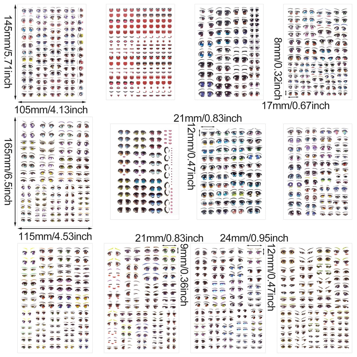 Joez Wonderful 12Pcs Water Eye Stickers for Dolls, Eye Water Decals Cute Cartoon for Doll Clay Accessories