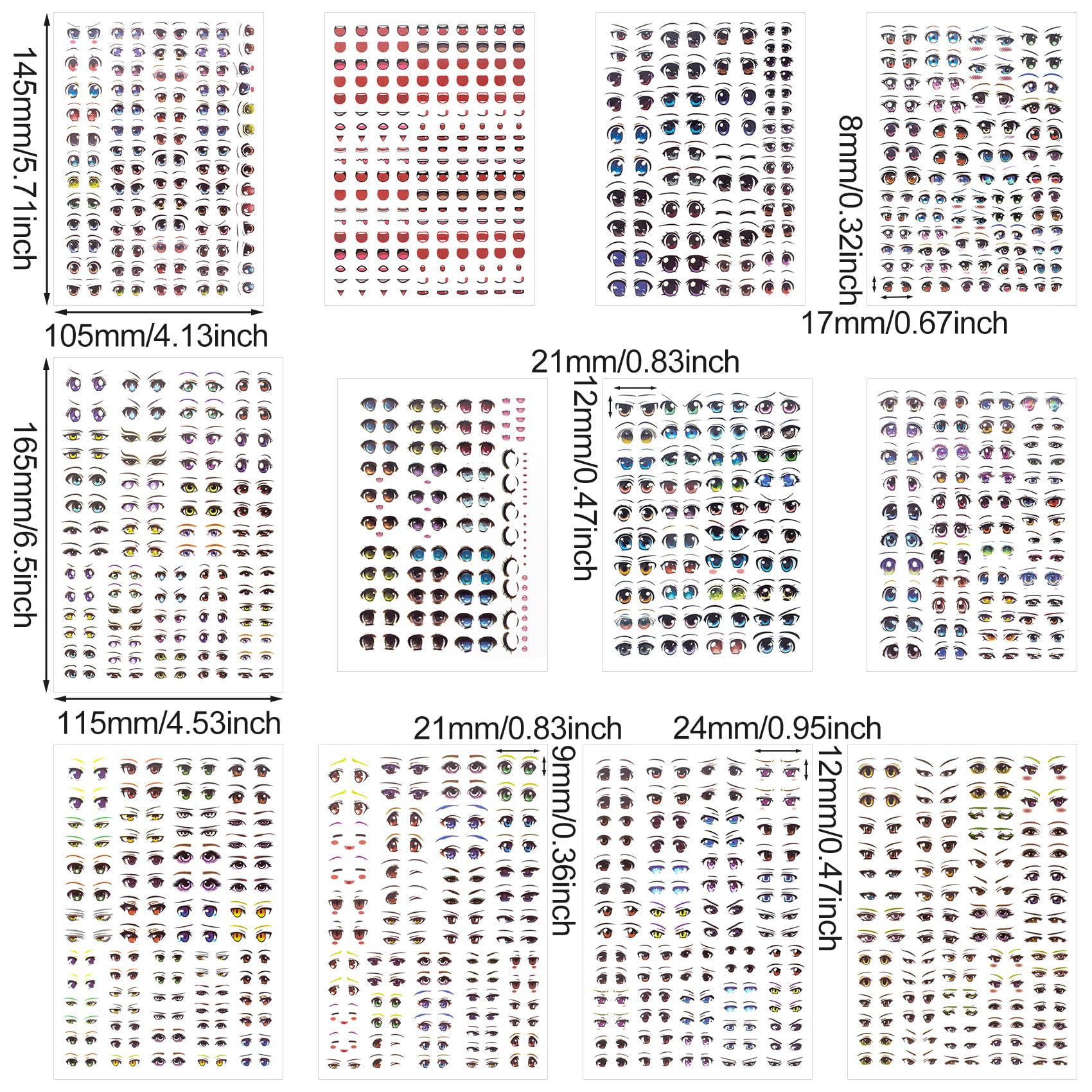 Joez Wonderful 12Pcs Water Eye Stickers for Dolls, Eye Water Decals Cute Cartoon for Doll Clay Accessories