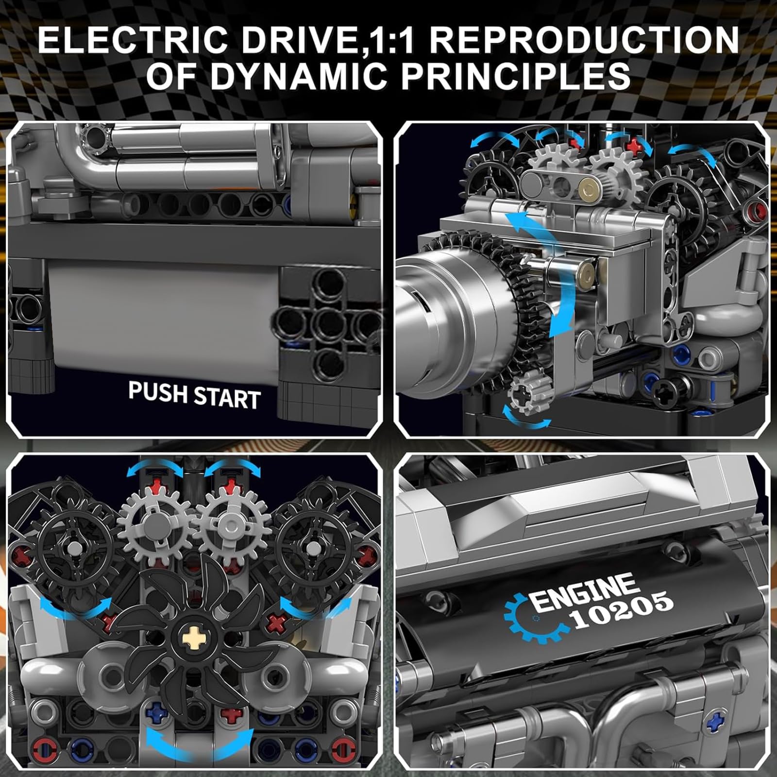 Mould King 10205 V12 Engine Building Blocks Sets, Luxury Car Engine Model kit that Run, Build Your Own STEM Model Mini Engine, 12-Cylinder Engine